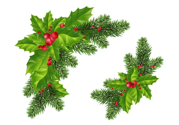 Köknar dalları, Holly yaprakları ve kırmızı Berr Noel düzenlemesi