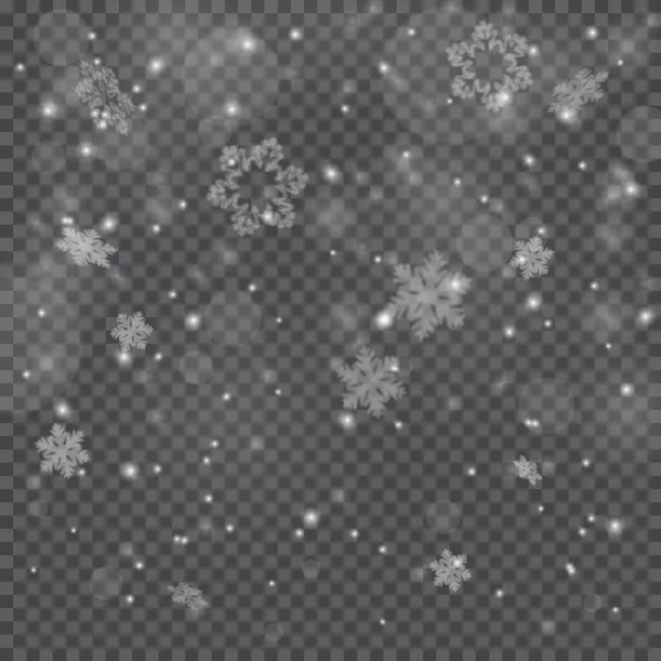 雪落在透明的背景上 降雪质感 雪花飘落 透明覆盖效果 现实的圣诞大雪闪闪发光的透明的雪 Eps — 图库矢量图片