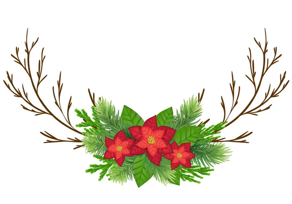 Christmas Poinsettia Flower Real Vector Illustration Xmas Ornamental Plants 잔가지 — 스톡 벡터