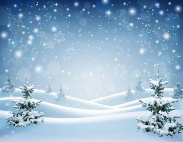 Táj Karácsonyfákkal Borított Karácsonyi Háttér Hóeltolódással Lucfenyővel Hóvihar Téli Háttér — Stock Fotó