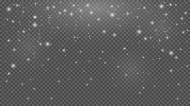 Kış karı. Yağan kar, pullu pankart. Noel kar yağışı sınırı saydam arka planda izole edilmiş. Kış tatili kar hafif süsleme parıldıyor. EPS 10