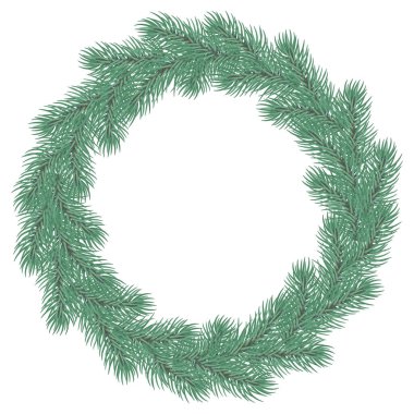 Çam dallı Noel çelengi. Xmas dekorasyonu. Vektör Noel tasarım unsuru. Kart, pankart, hediye çeki, etiket. Kış çelengi. Tebrik kartı. Festivalsel dekor / Eps 10