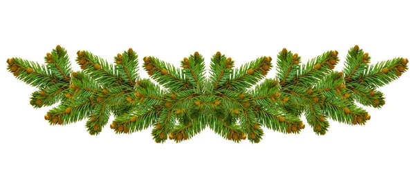 Kartka Świąteczna Realistyczną Girlandą Gałęzi Sosny Szerokie Zielone Dekoracje Świąteczne — Zdjęcie stockowe