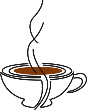 Bir fincan kahve ikonu. Kupa yassı ikonu. Tasarım logosu, ziyaret kartı vs. için ince satır işaretleri. Sıcak içecek. Kupa çizgisi çizimi. Ofiste sade kahve ve enerji var. Şeffaf, png. düz biçim