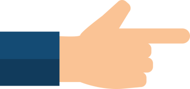 Mavi takım elbiseli bir adamın eli yan tarafı işaret ediyor. Parmak işaretleri. İşaretli el. çizgi film stili, düz stil, png