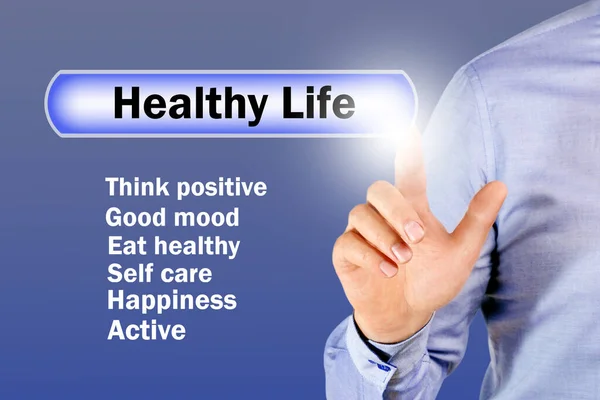 Healthy Lifestyle Concept Man Text Healthy Life Phantom Blue Background — Stock Photo, Image