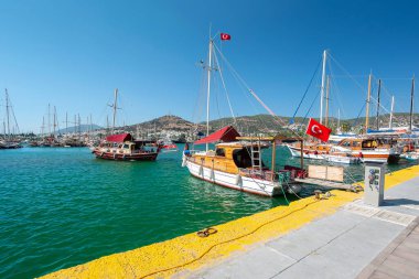 Limanın güzel manzarası Bodrum, Türkiye, Marina.