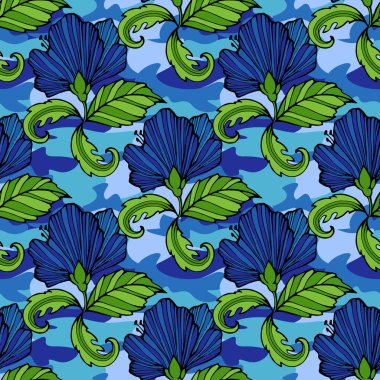 Tropik çiçekler kamuflaj arka plan üzerinde. Vektör seamless modeli. Camo çiçek tropikal illüstrasyon. Web tasarımınız için kıyafetler, tekrar baskı, giyim.