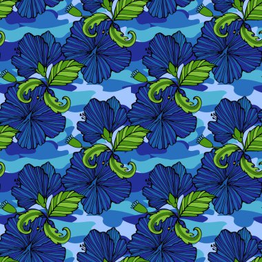 Tropik çiçekler kamuflaj arka plan üzerinde. Vektör seamless modeli. Camo çiçek tropikal illüstrasyon. Web tasarımınız için kıyafetler, tekrar baskı, giyim.