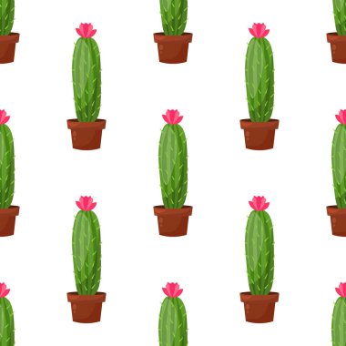 Kaktüs bitki pot ile Dikişsiz desen vektör, çiçek. Tekstil, yazdırma, ceketler modaya uygun bir tropikal tasarım.