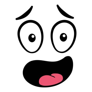 Çizgi film yüzü. Etkileyici gözler ve ağız, gülümseyen, ağlayan ve şaşırmış karakter yüz ifadeleri. Karikatür, karikatür, karikatür, karikatür. İzole vektör illüstrasyon simgesi