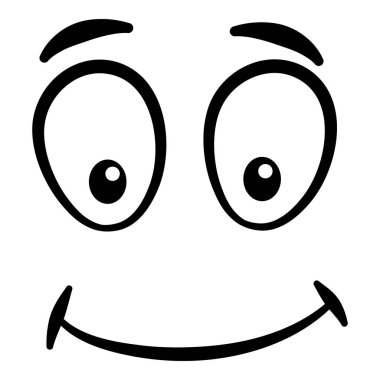 Çizgi film yüzü. Etkileyici gözler ve ağız, gülümseyen, ağlayan ve şaşırmış karakter yüz ifadeleri. Karikatür, karikatür, karikatür, karikatür. İzole vektör illüstrasyon simgesi