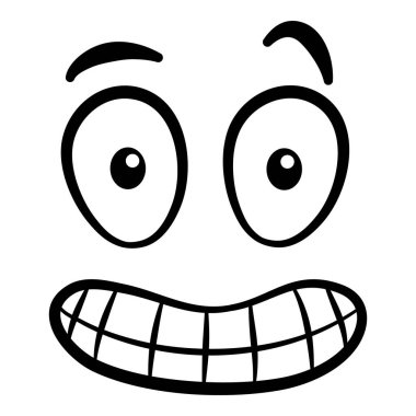 Çizgi film yüzü. Etkileyici gözler ve ağız, gülümseyen, ağlayan ve şaşırmış karakter yüz ifadeleri. Karikatür, karikatür, karikatür, karikatür. İzole vektör illüstrasyon simgesi