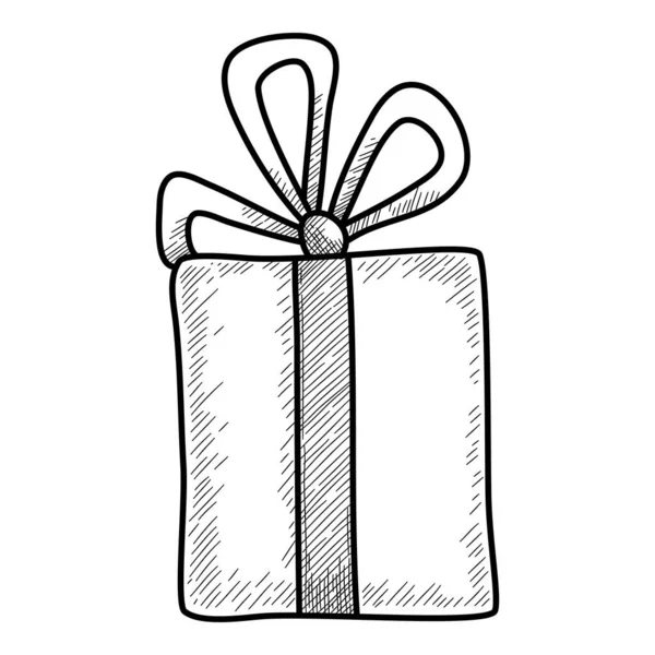 크리스마스 선물 상자 아이콘, 손으로 그린 그림, 골자 스타일 — 스톡 벡터