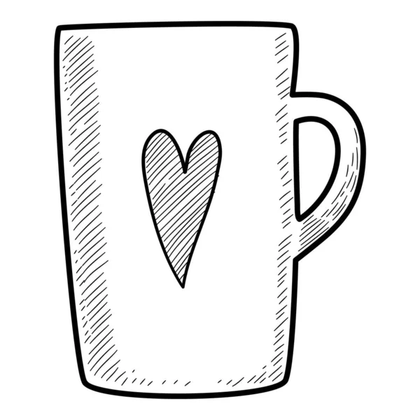 Navidad vacaciones té corazón taza icono, dibujado a mano y el estilo del esquema — Vector de stock