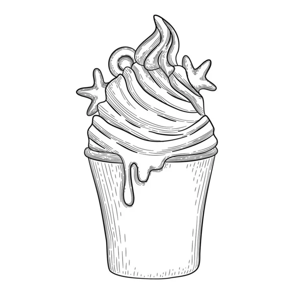 Ícone de xícara de waffle de sorvete de praia, desenhado à mão e estilo esboço — Vetor de Stock