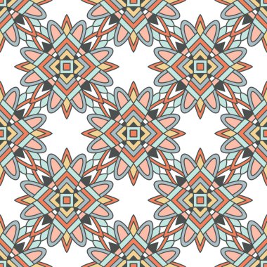 Pastel renklerde soyut geometrik tasarım. Pembe, mavi ve gri renkli etnik dekoratif sanat. Hint tarzı desen.