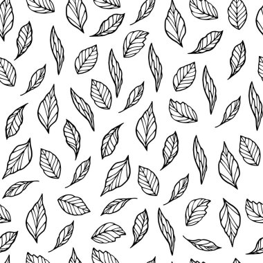 Kusursuz Yapraklar deseni. Vektör siyah ve beyaz arkaplan ve doku.
