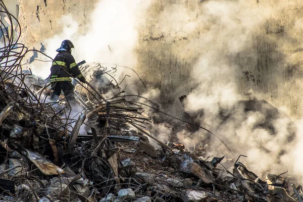 Sao Paulo Brasil Mayo 2018 Bomberos Maquinaria Brasileña Eliminan Escombros —  Fotos de Stock