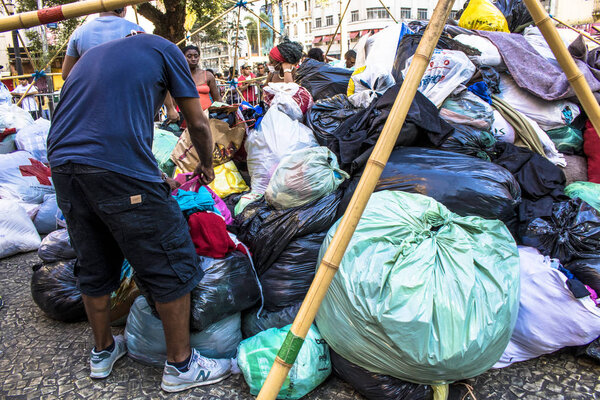 Sao Paulo, SP, Brazil, May 04, 2018. The camp of families occupying a building that collapsed due to a large fire in Paissandu Square, remain camped outside the Our Lady Rosario of Black Men church, also in the square. Social workers accompany the si
