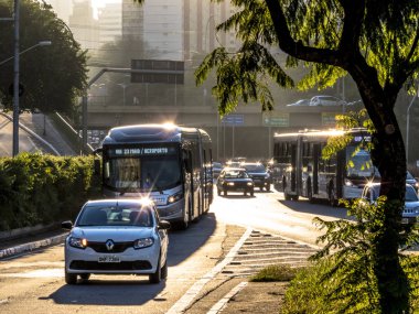 Sao Paulo, SP, Brazil, June 12, 2018. Traffic jam on 23 de Maio avenue, both directions, south of Sao Paulo, clipart