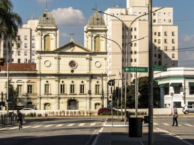 Sao Paulo, Brezilya, 20 Haziran 2018. Cephe, kilise, Sao Cristovao Tiradentes Caddesi üzerinde şehir Sao Paulo