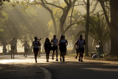 Sao Paulo, Brezilya, 25 Haziran 2018. Yürüyüş, Bisiklet ve Sao Paulo Ibirapuera Park üzerinde çalışan insanlar