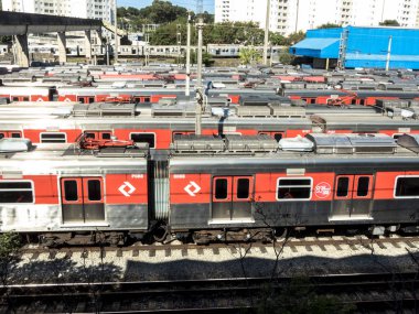 Osasco, Brazil, June 29, 2018. Trains parked in the maneuvering yard of the Presidente Altino Station in Osaco clipart