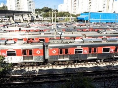 Osasco, Brazil, June 29, 2018. Trains parked in the maneuvering yard of the Presidente Altino Station in Osaco clipart