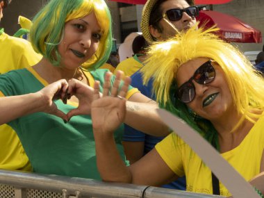 Sao Paulo, Brazil. July 06, 2018. Fans accompany the match between Brazil and Belgium, valid for the 2018 World Cup, in the Anhangaba Valley, in Sao Paulo  clipart