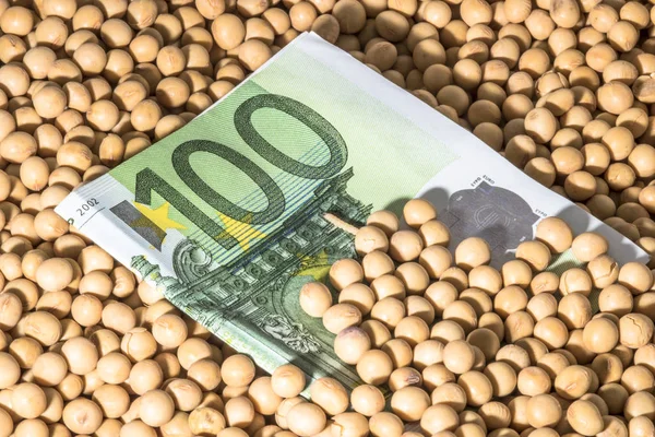 Concepto Agrícola Soja Billetes 100 Euros — Foto de Stock