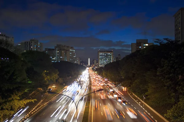 Night View Sao Paulo Traffic Trails — 图库照片