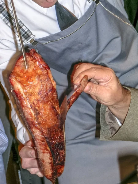 Sao Paulo Brasil Octubre 2003 Pincho Con Carne Dentro Cocina — Foto de Stock