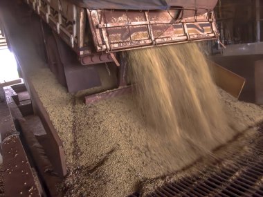 Mato Grosso, Brezilya, 01 Mart 2008. Kamyon bir silo soya çöplüğüne Mato Grosso durumda yapar.