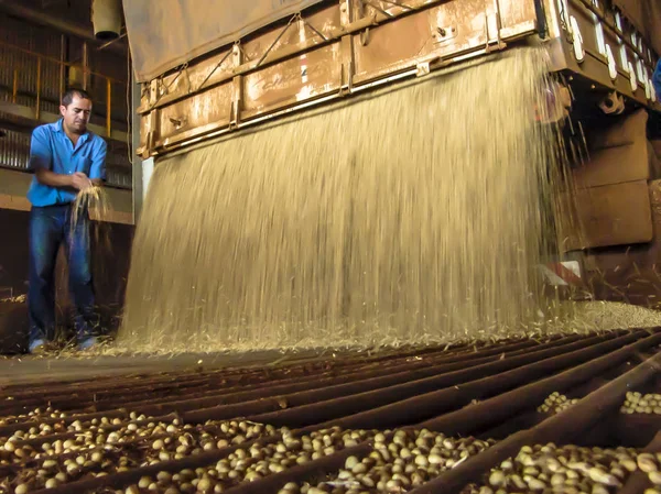 Mato Grosso Brasil Marzo 2008 Camión Hace Vertedero Soja Silo —  Fotos de Stock