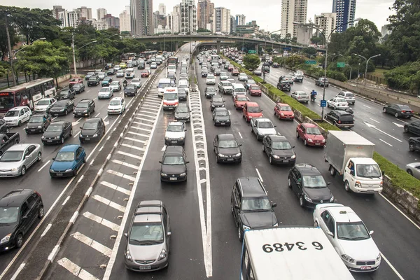 Sao Paulo Brazil February 2011 Traffic Jam Maio Avenue Rainy — Stock Photo, Image