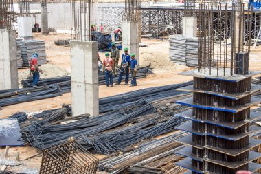 Sao Paulo, Brezilya, 06 Ağustos 2010. Sao Paulo merkezinde bir binanın iş inşaat işçileri.