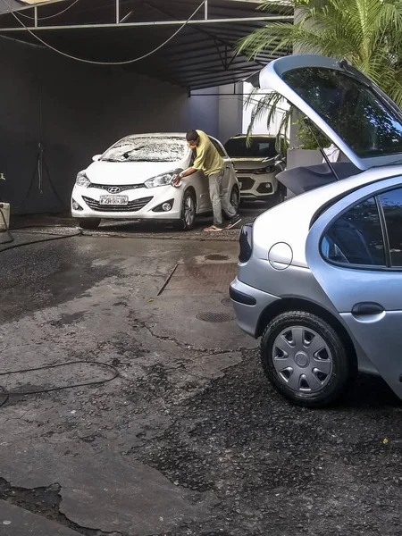 Sao Paulo Brazylia Maja 2019 Ręczny Myjnia Samochodowa Pralce Stacji — Zdjęcie stockowe