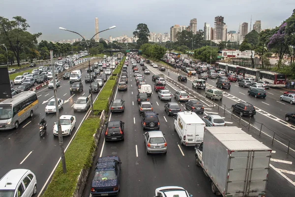 Sao Paulo Brazil February 2011 Traffic Jam Maio Avenue Rainy — Stock Photo, Image