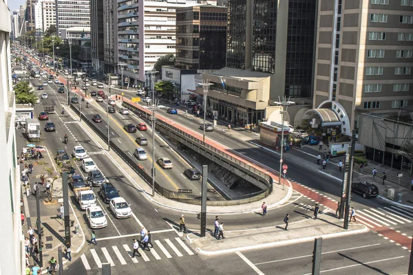 Sao Paulo Brazylia Września 2017 Ruch Pojazdów Avenida Paulista Centralny — Zdjęcie stockowe