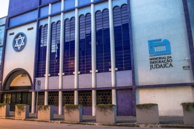 Sao Paulo, Sp, Brezilya, 18 Nisan 2017. Kehilat İsrail sinagogu, Şehrin en eski, Bom Retiro mahallede, merkezi Sao Paulo Yahudi Göçmenlik Anıtı Cephesi
