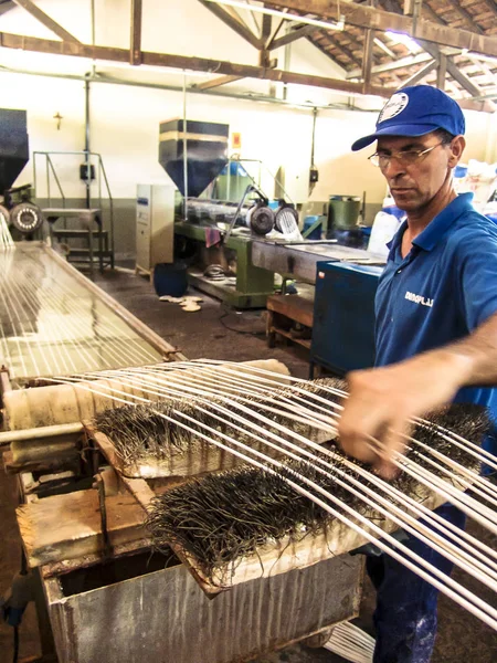 São Paulo Brasil Julho 2007 Trabalhador Linha Produção Plástico Uma — Fotografia de Stock