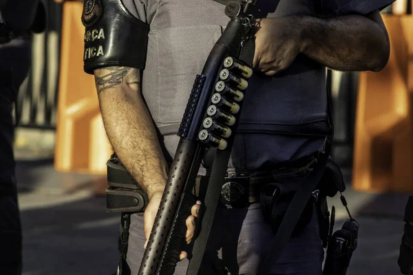 Pistola Balas Borracha Mão Motim Policial — Fotografia de Stock