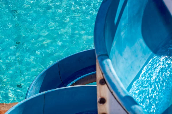 Vista Superior Detalhe Cor Azul Escorrega Água Para Aterrissar Uma — Fotografia de Stock