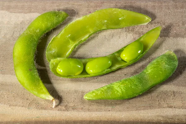 Fasole Edamame Sau Soia Verde Masa Lemn Din Brazilia — Fotografie, imagine de stoc