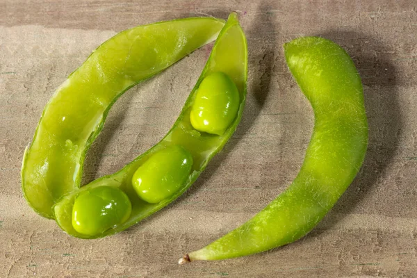 Edamame Frijoles Soja Verde Mesa Madera Brasil — Foto de Stock