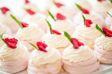 Orman meyve ve nane ile Pavlova tatlı yakın çekim