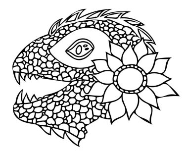 Sürüngen ve grafik stili çiçek vektör Illustration. Hayvan dövme vektör
