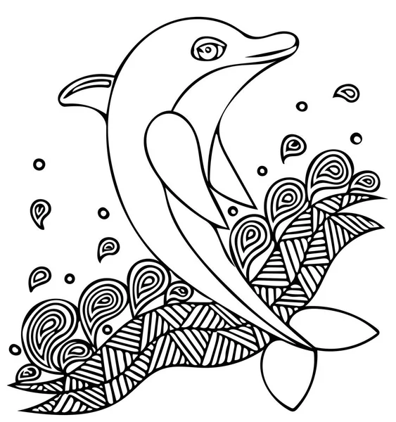 Ilustración Vectorial Saltos Delfines Ola Delfín Dibujos Animados — Vector de stock