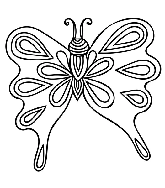 Vector Mariposa Línea Negra Aislada Fondo Blanco Para Tatuaje Página — Vector de stock